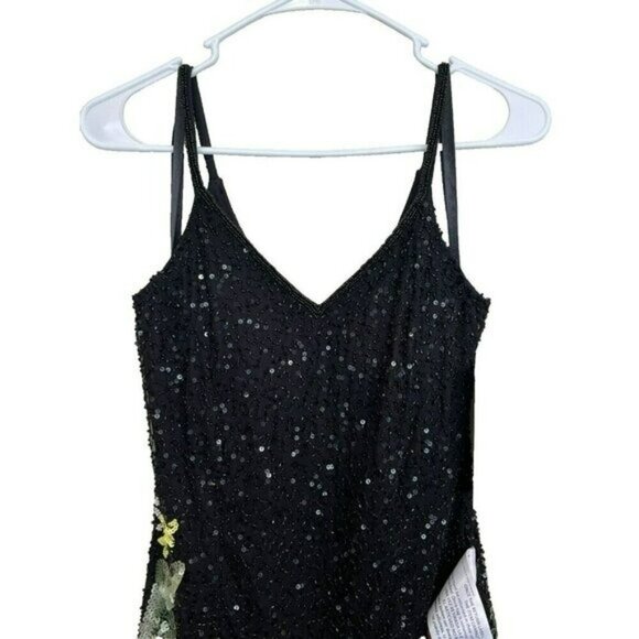 Mac Duggal $798 Black Sequins Floral Maxi Dress Formal Beaded Gown Size 4 NWT - Picture 9 of 12